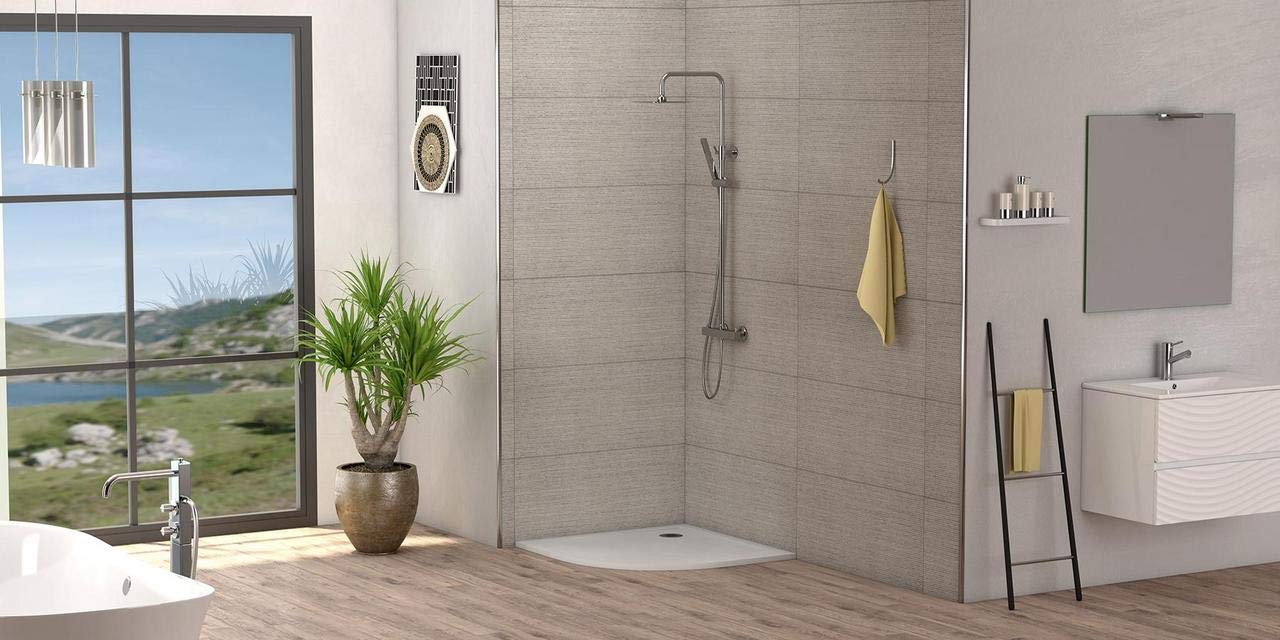 Plato ducha resina antideslizante textura pizarra Smooth Bricodomo 80x80 Semicircular Negro