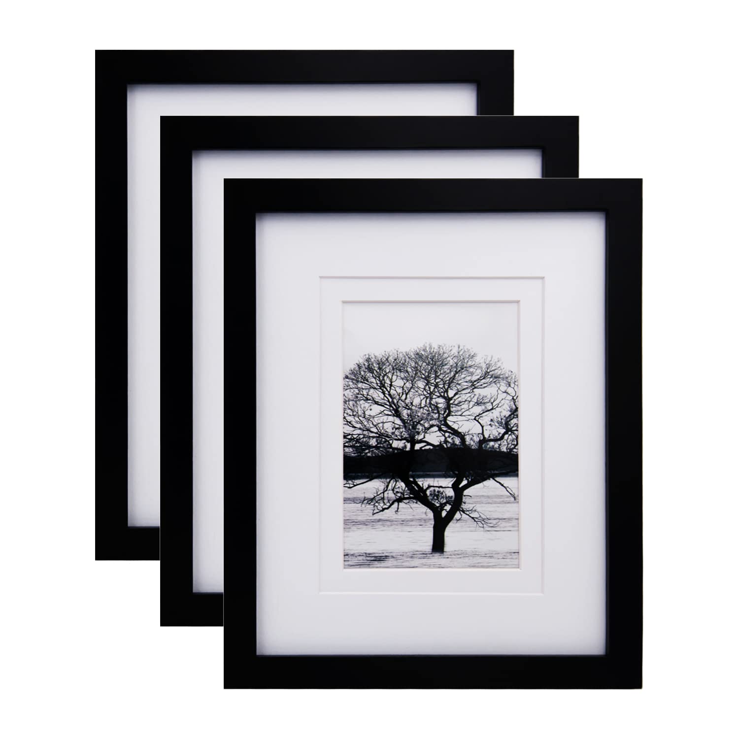 EGOFINE 10x8 Picture Frame,100% Solid Wood Frame with 7x5 Mat,10x8 Photo Frame with Acrylic Glass,20x25 cm Poster Frames for Tabletop and Wall Mounting,Black,3 Pack