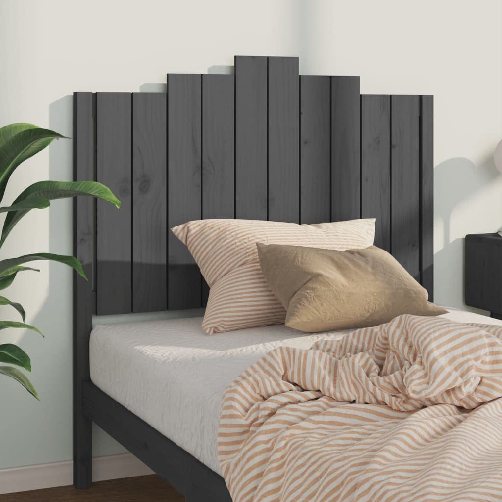 Testiera grigia in legno di pino massiccio, 106 x 4 x 110 cm, design rustico, per telaio letto, comoda headboard only, montaggio a parete, cabeceras de cama