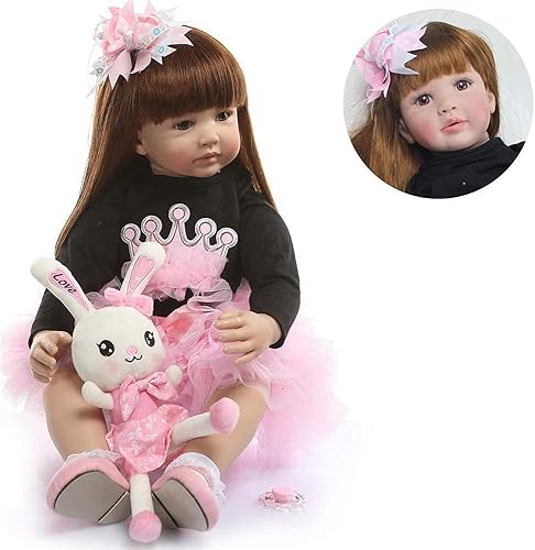 Miniatura 4 de Anano Muñecas Reborn de 24 pulgadas, 23.6 in, encantadoras muñecas Reborn de bebé Life Like Baby Doll de vinilo de tela de silicona, cuerpo de pelo