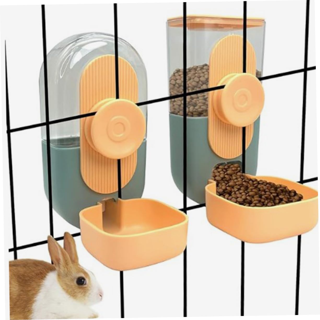 KOMBIUDA Dispenser Automatico Sospeso per Cibo e Acqua per Conigli e Cavie Capacità in Plastica Resistente Compatto e Antispill per Gabbie e Conigliere Esterne