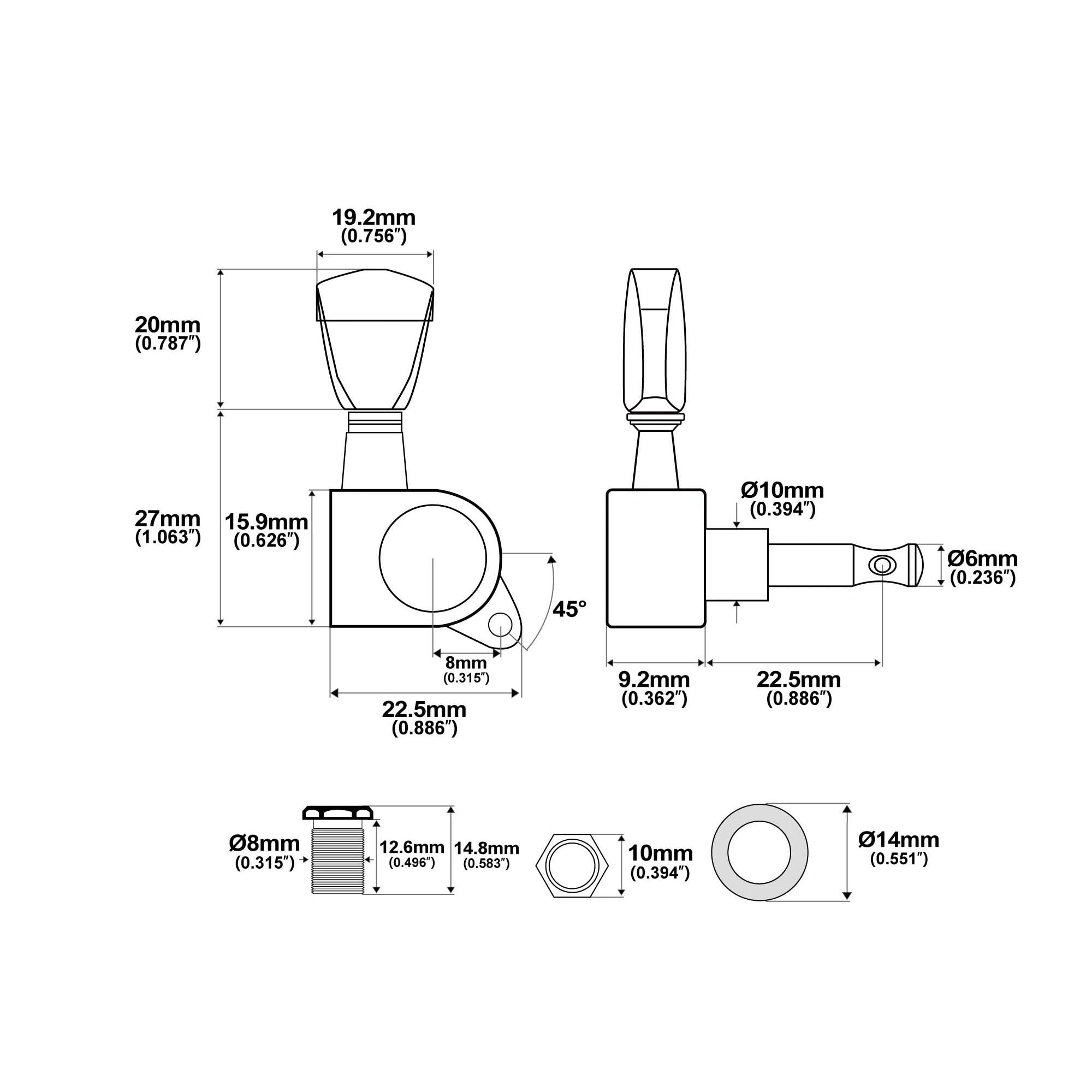 Guitar Tuning Pieces 6 In Line Guitar Sealed Tuners Tuning Keys Pegs Machine Heads Set(Gold,Long)