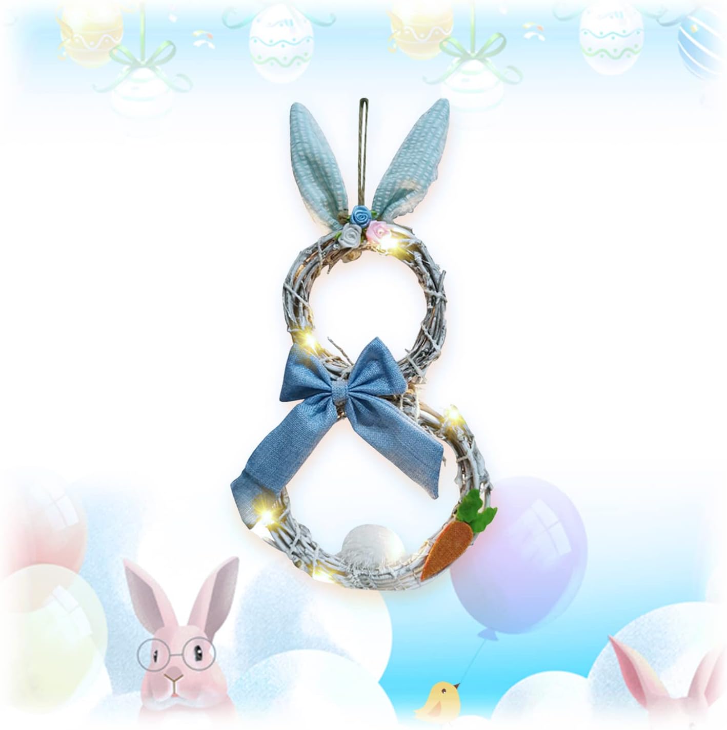 ProJoyJoy Easter Decorations, Bunny Wreath, Lighted Easter