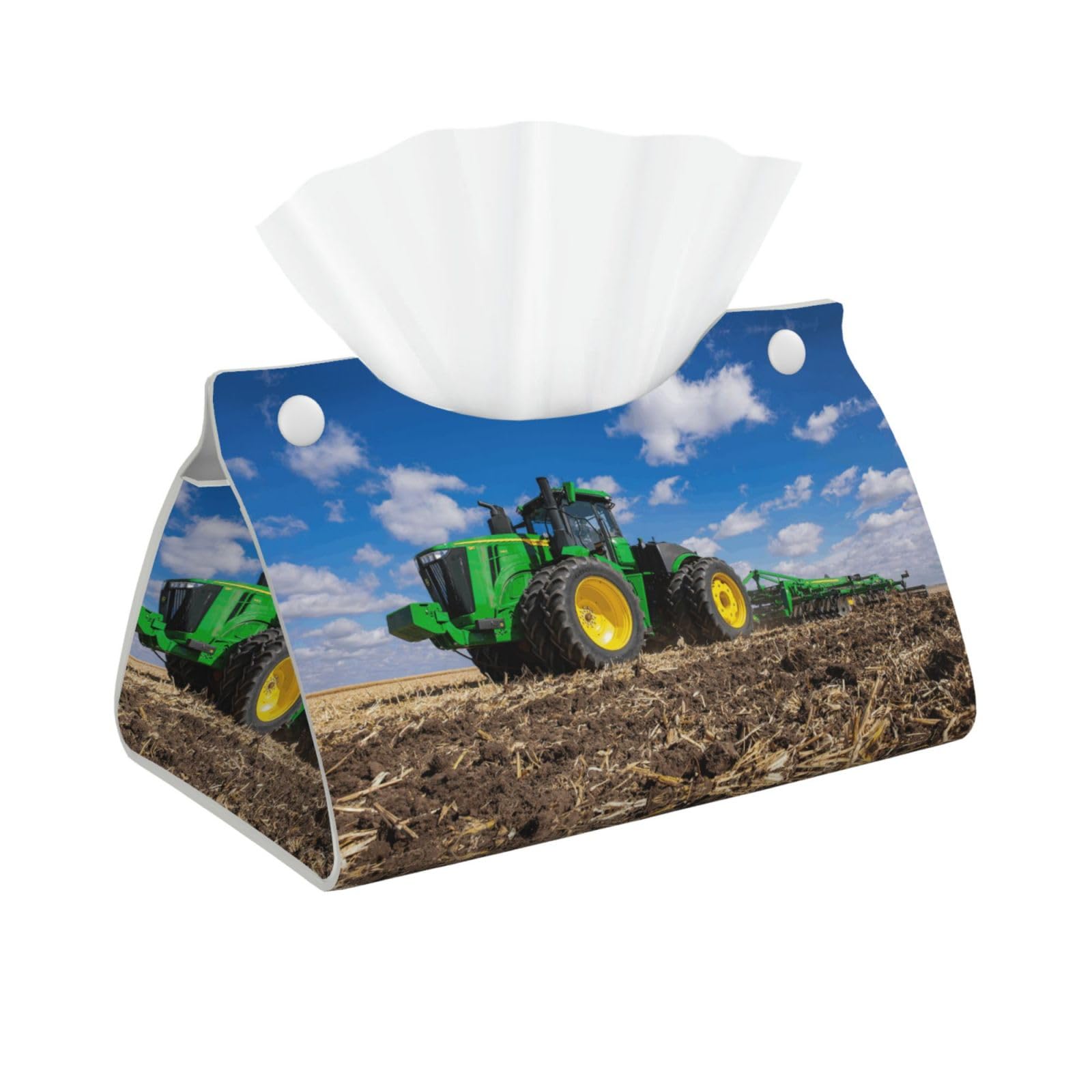 Tractor Farm Print Long Tissue Box Cover Holder Foldable Leather Organizer for Vanity, Nightstand, Desk & Bathroom