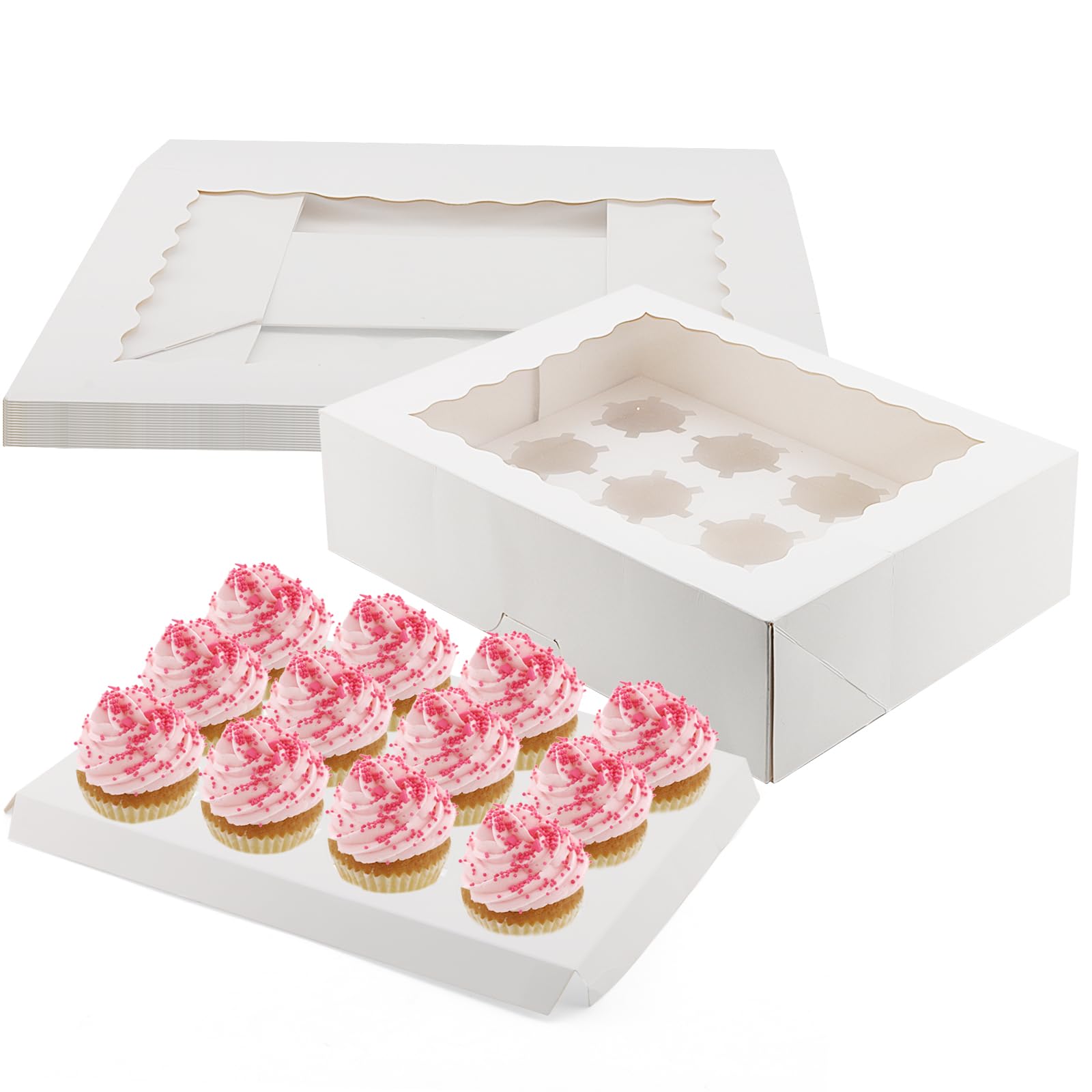 25 Pack White Cupcake Boxes, 6 Cavity With Large Window - View #5