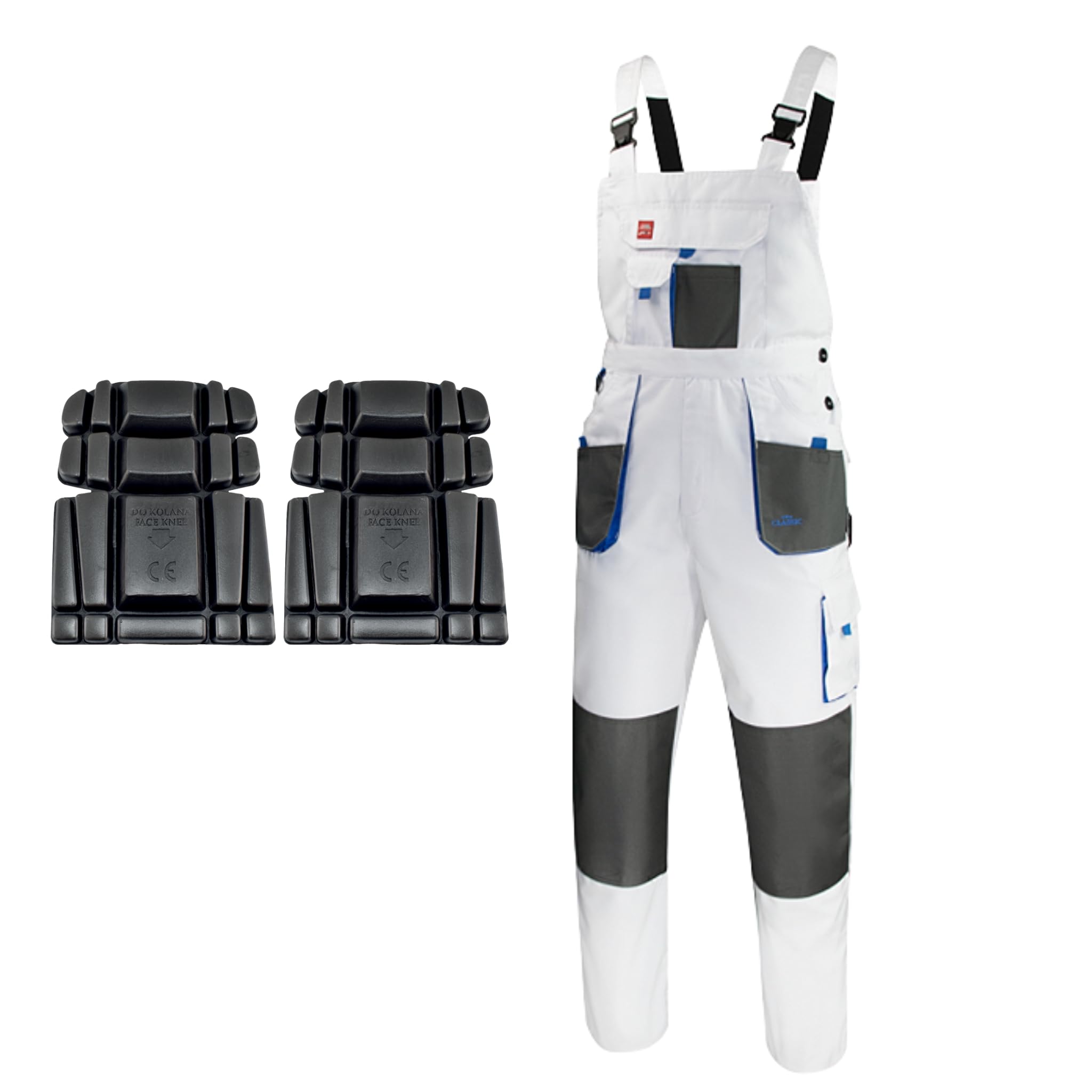 ART.MAS White Bib and Brace Dungaree with Multi-Pockets (38/40, WITH kneepads)