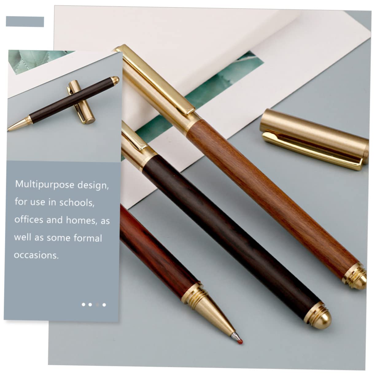 NUOBESTY Kit De Stylos à Écrire En Bois 3 Pièces Moyen Stylos à Pointe Fine Gel Antidérapants En Laiton Pour Usage Scolaire Et Domestique De Signature Légers Pour Garçon Et Filles Et