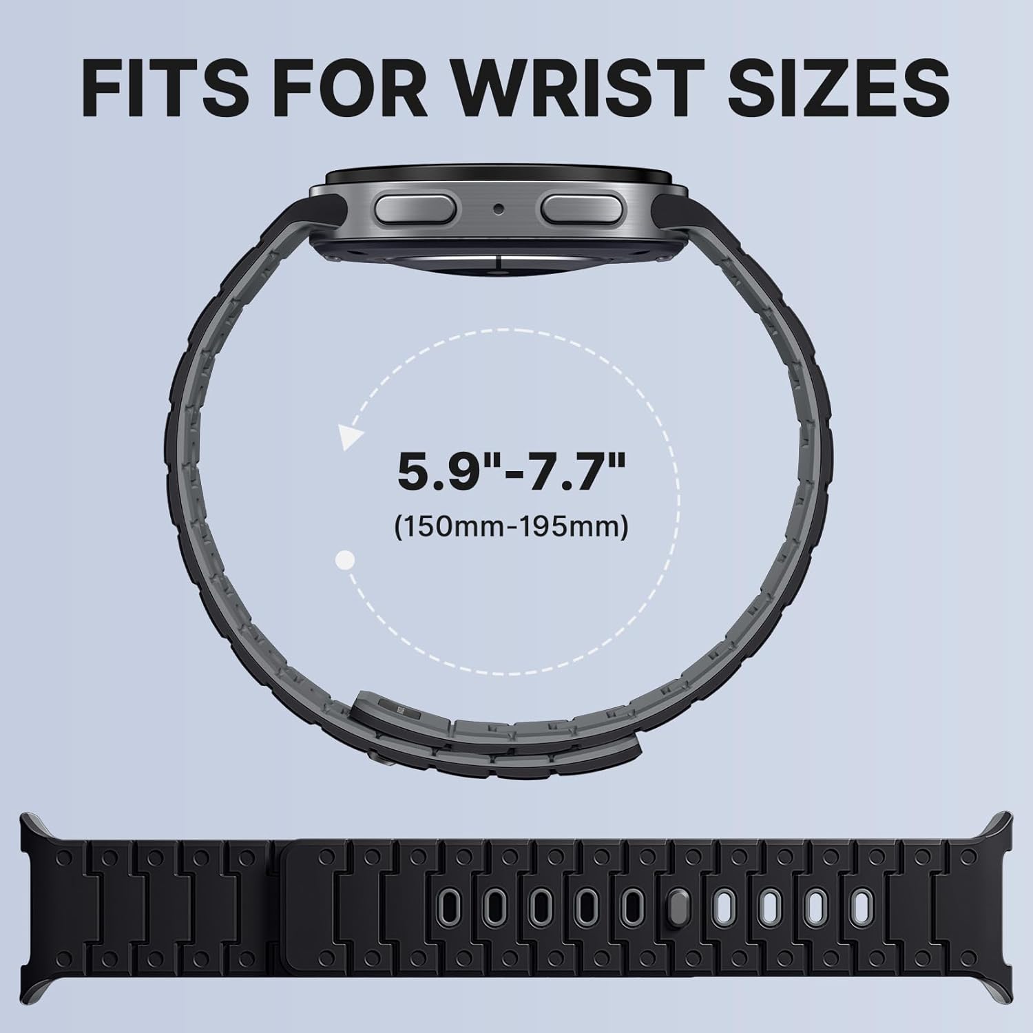 Bandletic Silicone Magnetic Band Compatible with Samsung Galaxy Watch 8 40mm 44mm / 8 Classic 46mm 2025, No Gap Soft Sport Wristbands Breathable Replacement Strap for Men Women, Black/Gray