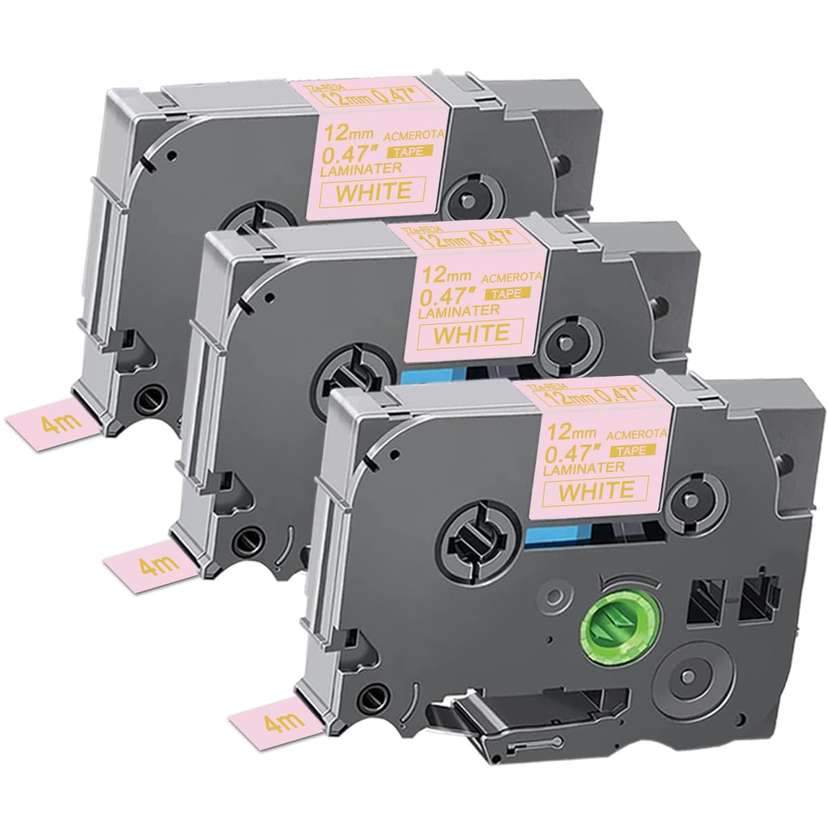 Acmerota Gold on Pink 12mm Satin Ribbon Label Tape Replacement for Brother TZe-RE34 0.47'' Ribbon Tapes Compatible for Brother Ptouch PT-D210 PTH110 E110 PT-H200, 3-Pack (No Adhesive Layer)