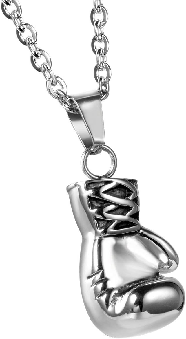 Boxing Glove Pendant Necklace: Men Stainless Steel Punk Boys Fighting Gloves Necklaces Gift Hip Hop Necklaces with 22 Inch Chain
