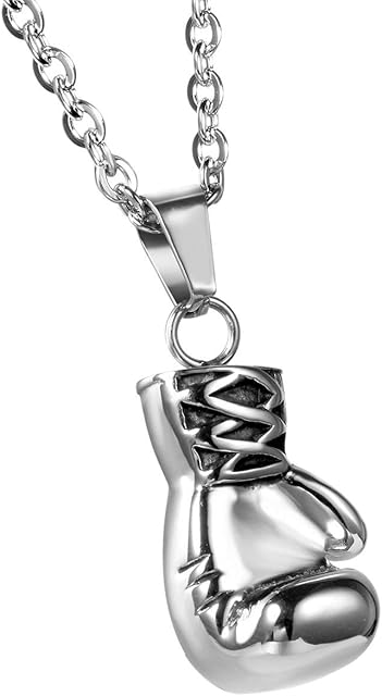 JewelryWe Birthday Valentine Gift Stainless Steel Mens Boxing Glove Pendant Necklace with 22 Inch Chain, Colours Available (with Gift Bag)