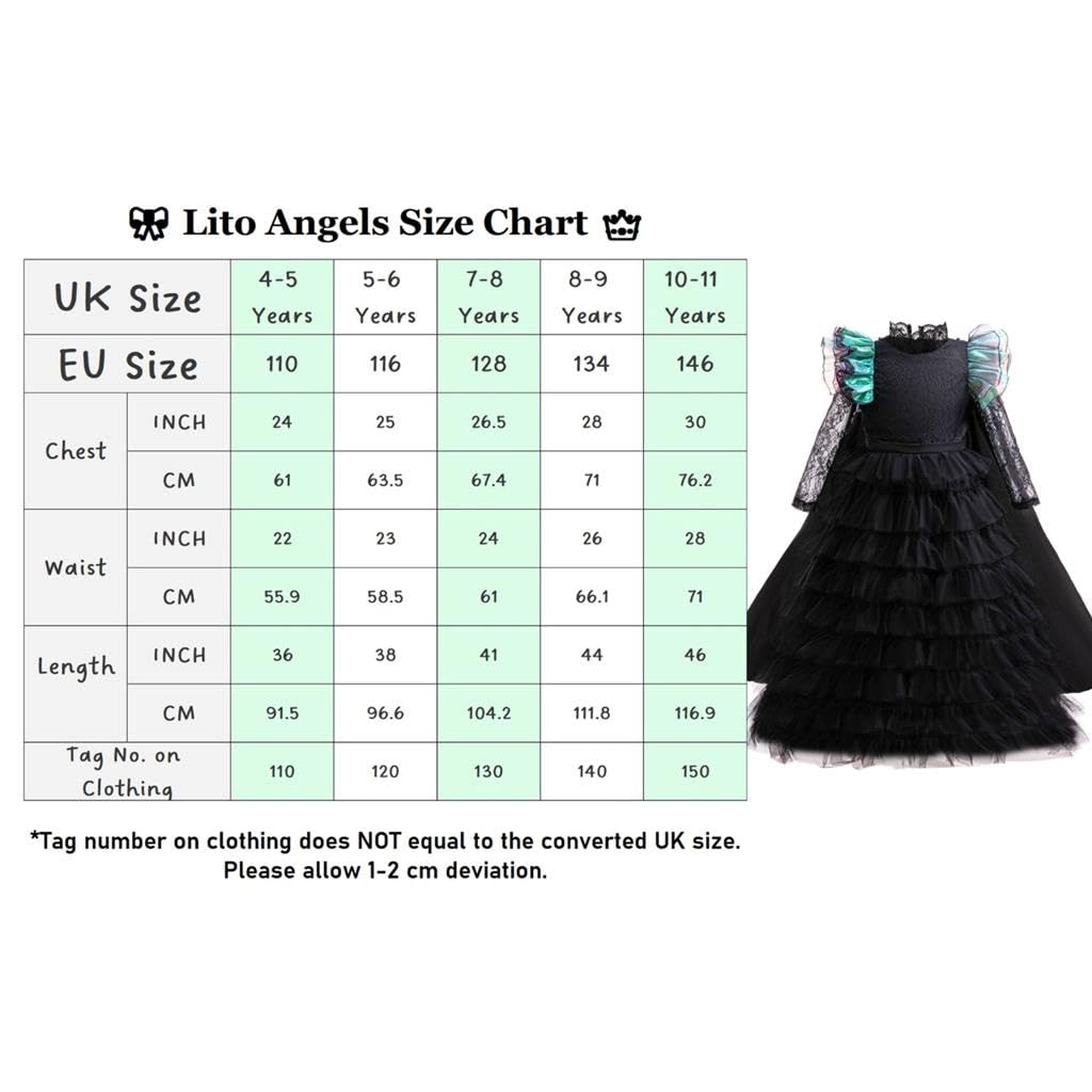 Lito Angels Disfraz Bruja Buena para Niñas 3-12 Años, Vestido Largo de Fantasía con Capas y Tul, Ideal para Fiesta Temática, Cumpleaños y Halloween, Rosa/Negro