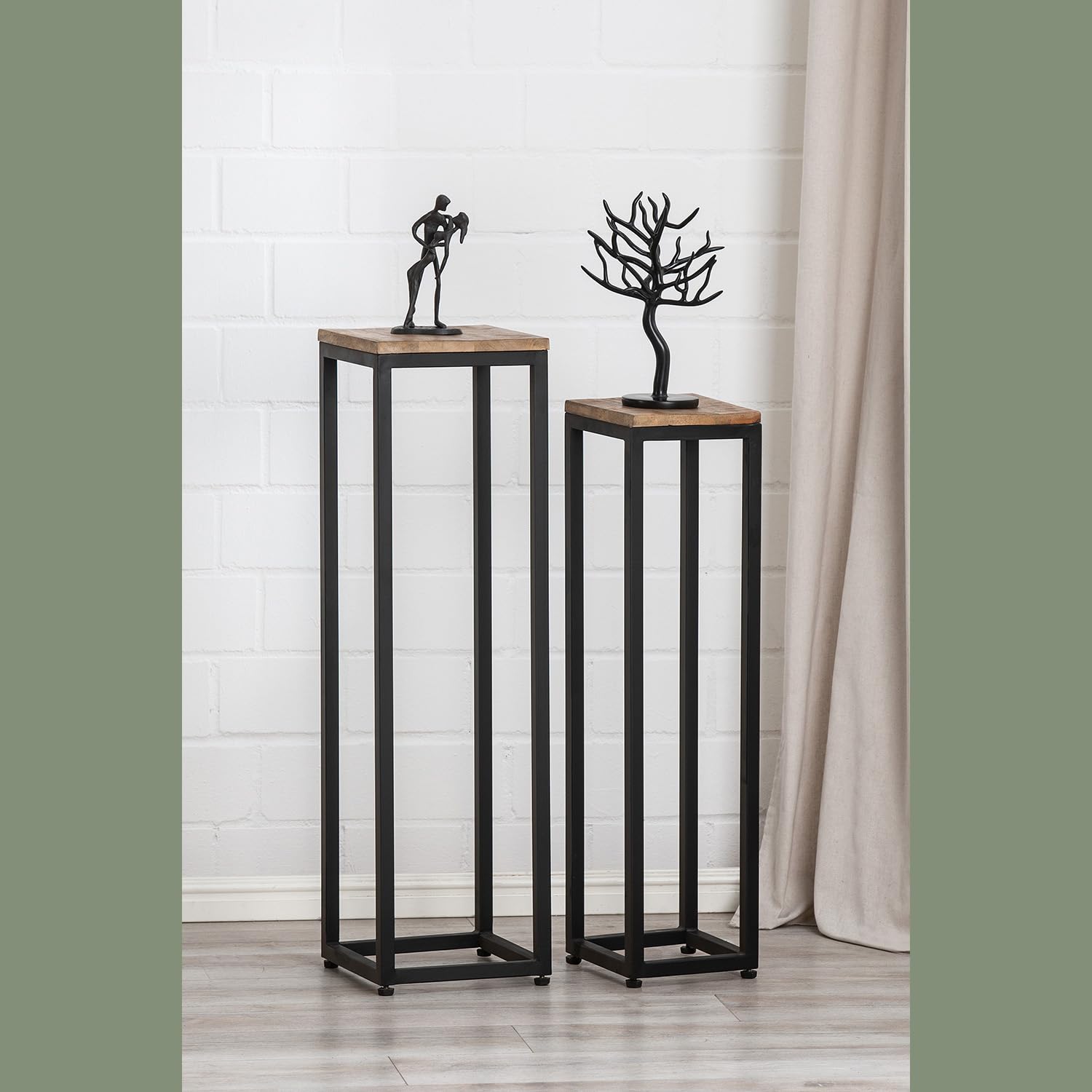 GILDE Zestaw 2 kolumn dekoracyjnych z metalu – kwadratowe – wysokość 90 cm x szerokość 25 cm – brązowy/czarny – kolumna do dekoracji