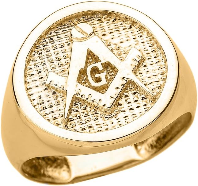 Solid 10k Yellow Gold Square and Compass Masonic Men's Ring