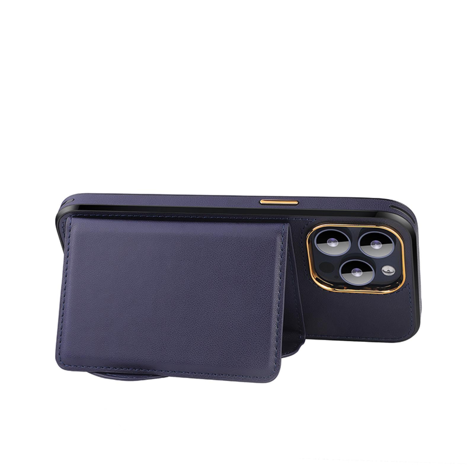 Für iPhone 15 Luxus Einfarbig Matte Brieftasche DREI Kartensteckplätze Leder Stoßfeste Handyhülle (Für iPhone 15/Lila)