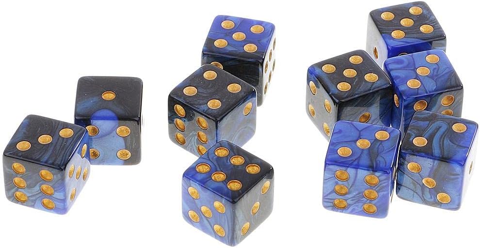 10 Pieces Six Sided D6 Dice Digital Dices Set for RPG Game, Blue Black