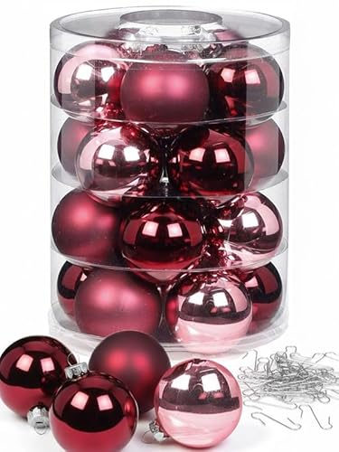 Inge Glas Weihnachtskugeln mit Haken | Schöne Christbaumkugeln aus Glas | Set 20 Kugeln und 40 Aufhänger | Christbaumschmuck Weihnachtsbaumkugeln (Berry Kiss)