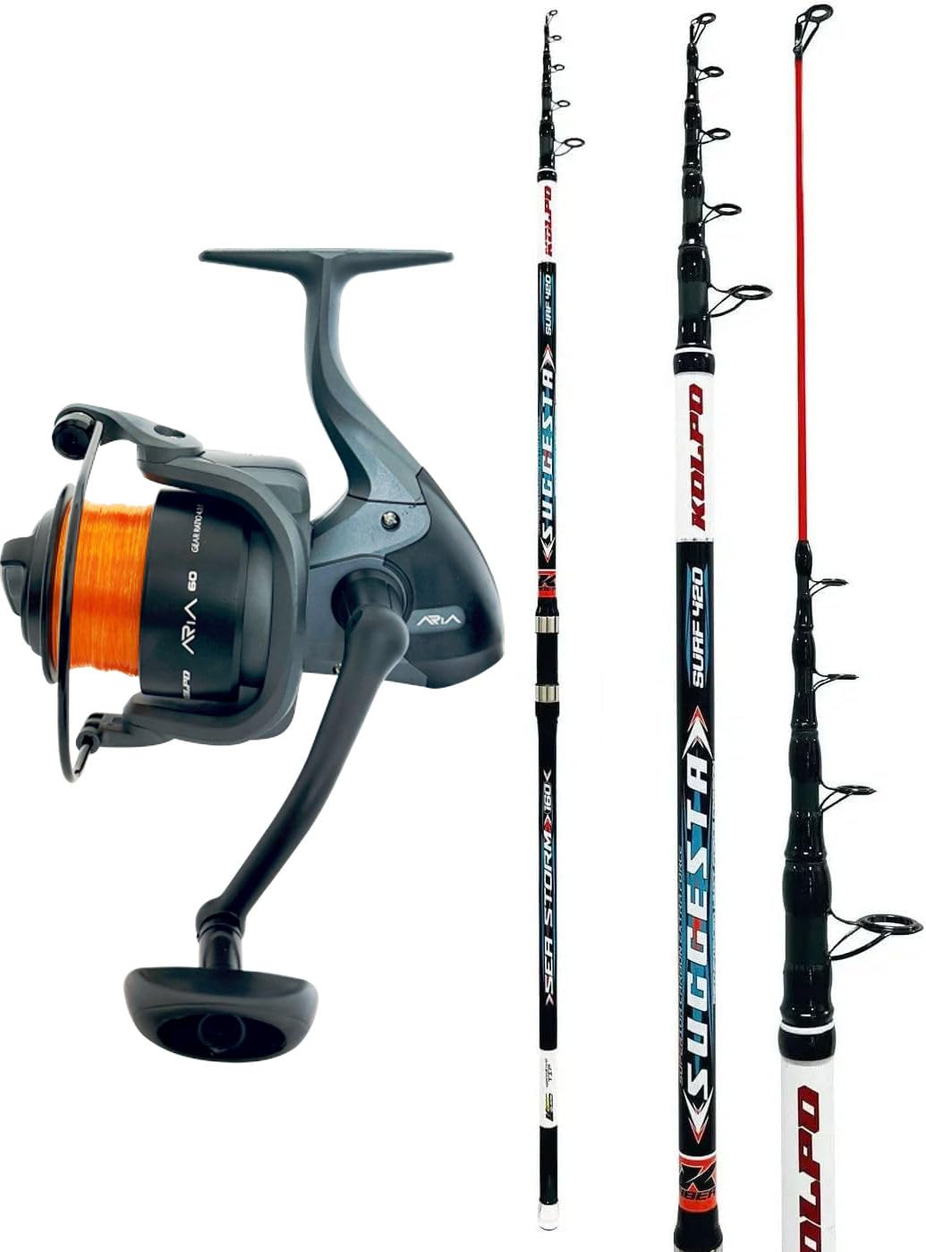kolpo super kit da pesca economico surfcasting da mare per la pesca di orate spigole con canna potente in carbonio mulinello da pesca e filo