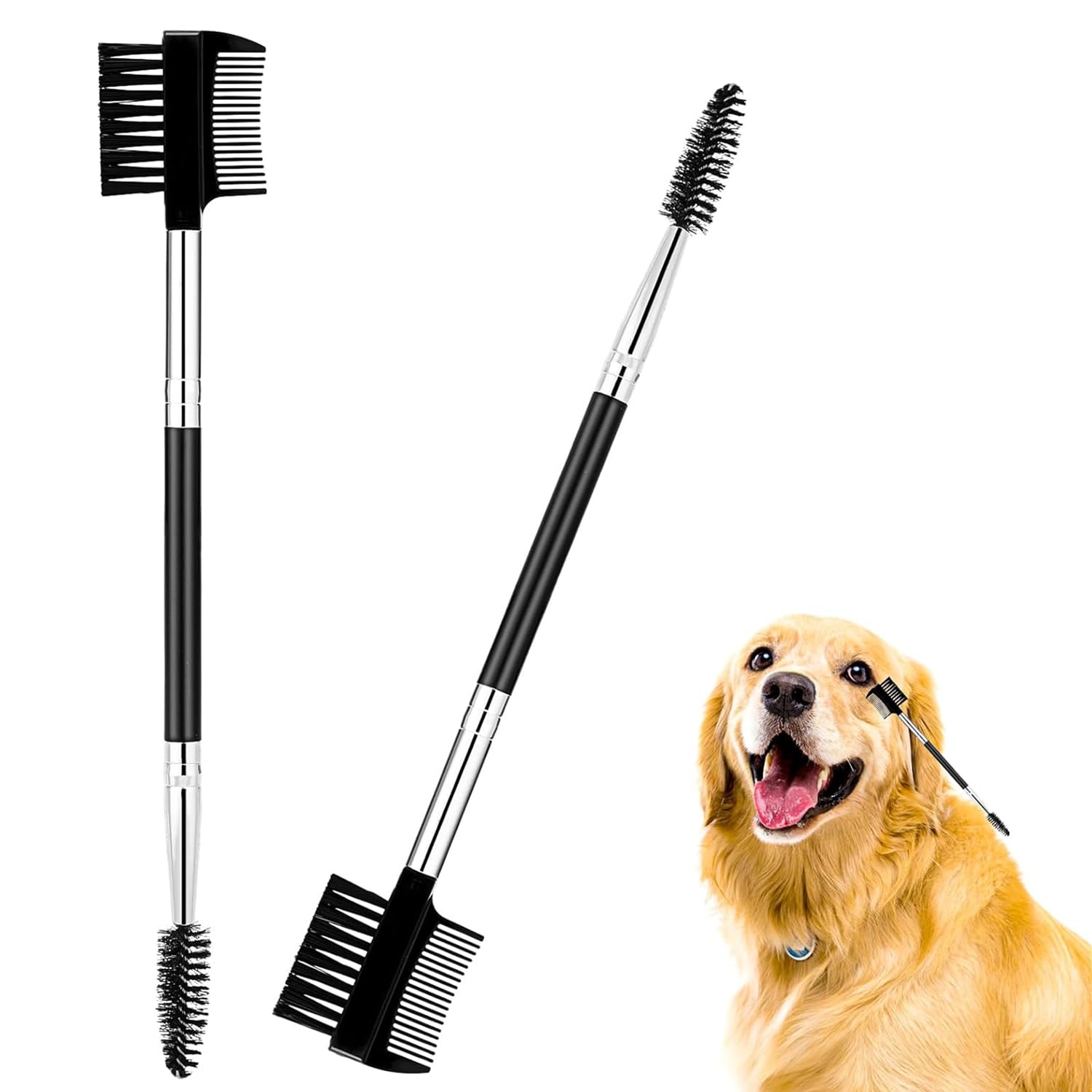 2 Pcs Dog Tear Stain Remover Comb - Double-Head Eye Brush for Cleaning and Grooming - Double-Sided for Dogs and Cats (Black)