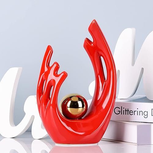 Miniatura 3 de Estatua y escultura de cerámica de arte abstracto moderno, rojo y dorado, decoración de mesa para sala de estar, oficina, comedor, cocina,