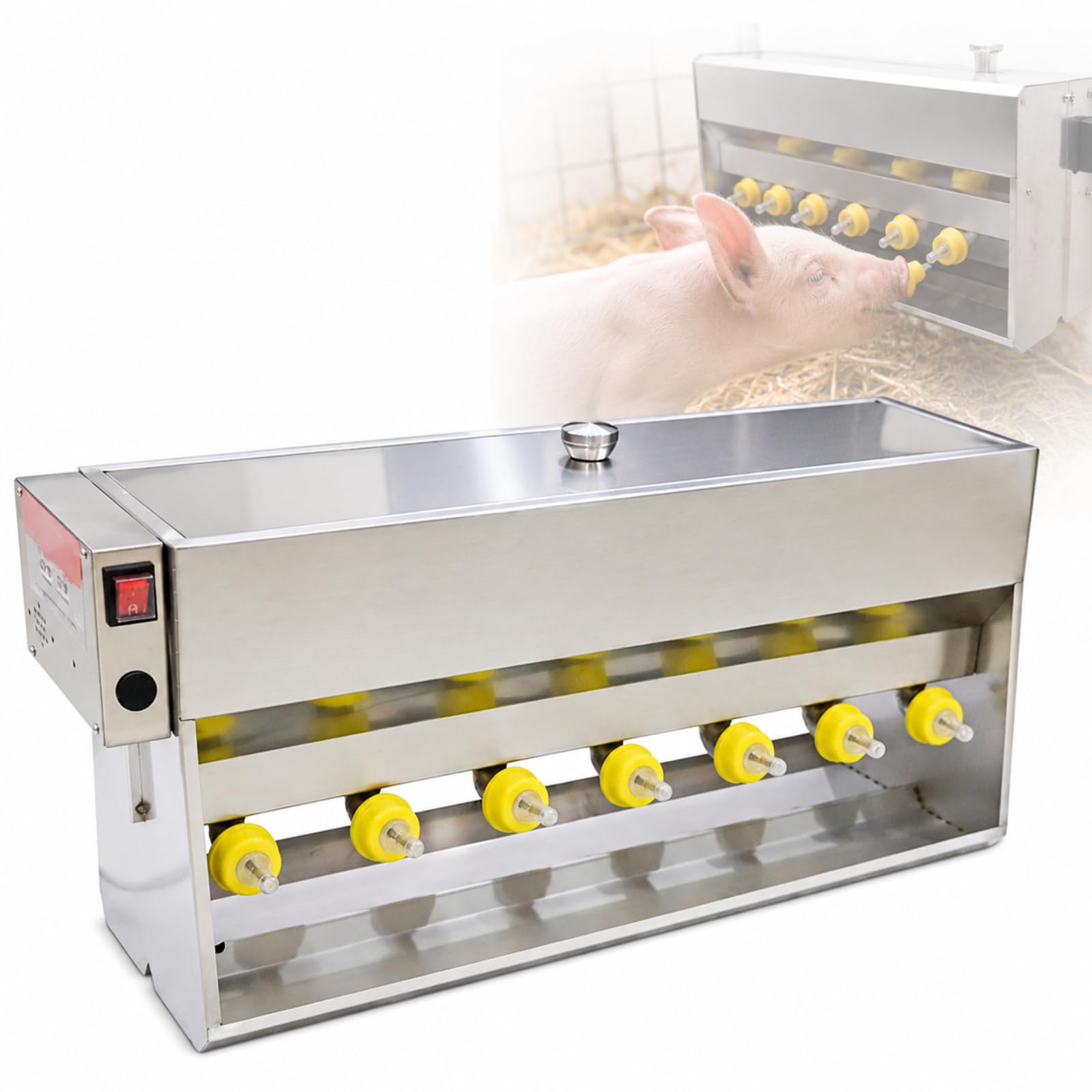 AMQYDT Automatic Pig Milk Feeding Machine, Constant Temperature Piglet Feeder with 14 Nipples, Automatic Stirring, Sound Simulation and Low Water Shutoff for Farm Ranch Livestock Nursing Setup