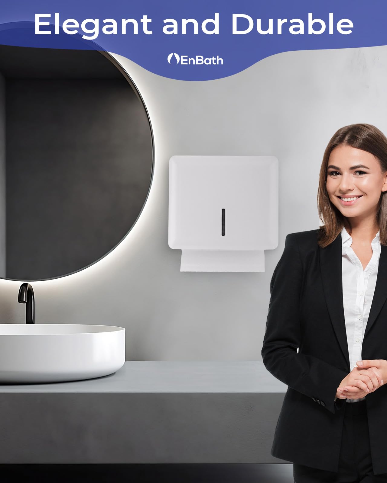 Dispensador de toallas de papel plegable para montaje en pared (blanco), dispensador de toallas de mano plegado para baño/baño, soporte comercial para toallas de papel, dispensador de toallas de papel