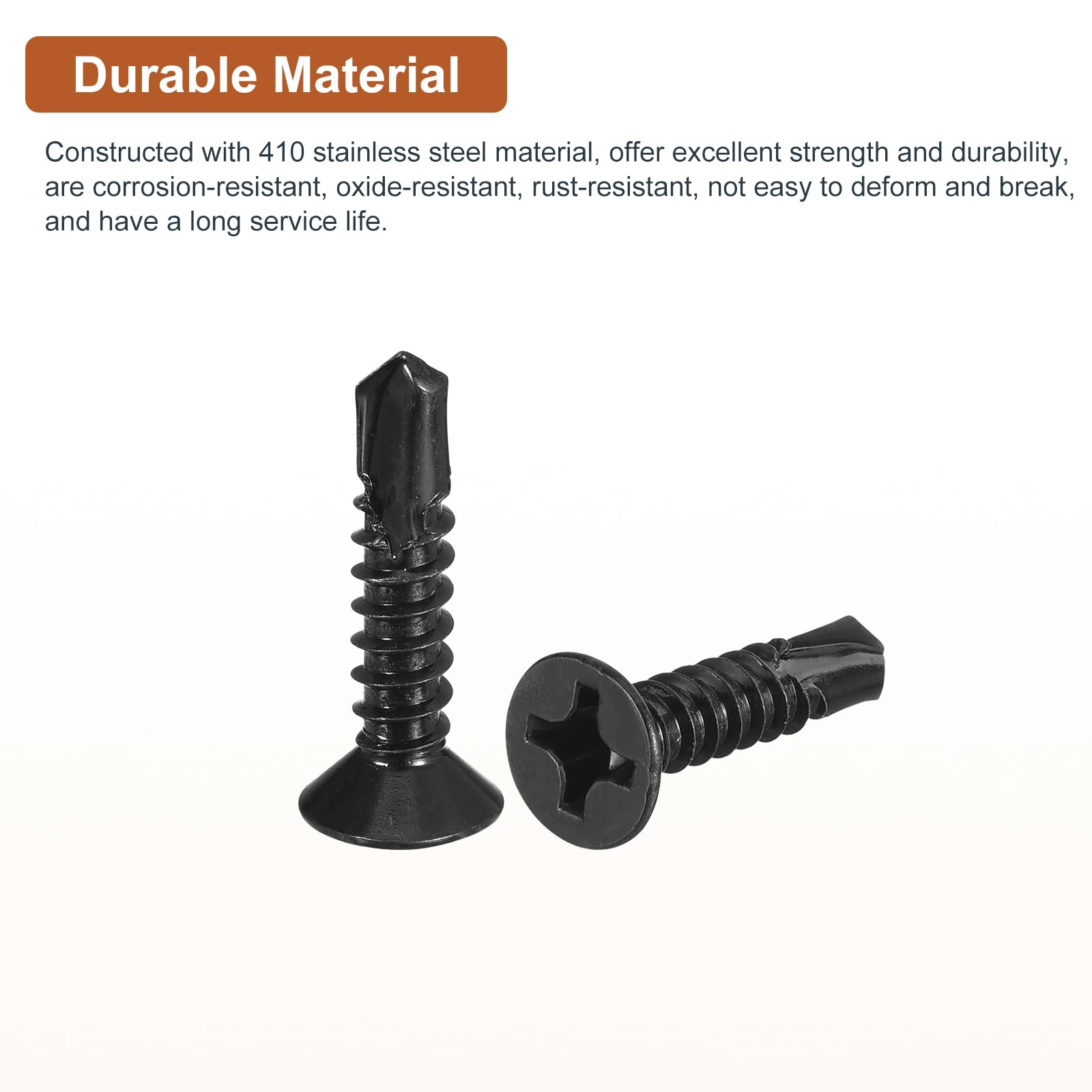 DTGN 100Pcs ST5.5x25mm Self Drilling Screws, 410 Stainless Steel Flat Head Phillips Sheet Metal Screw - Image 3