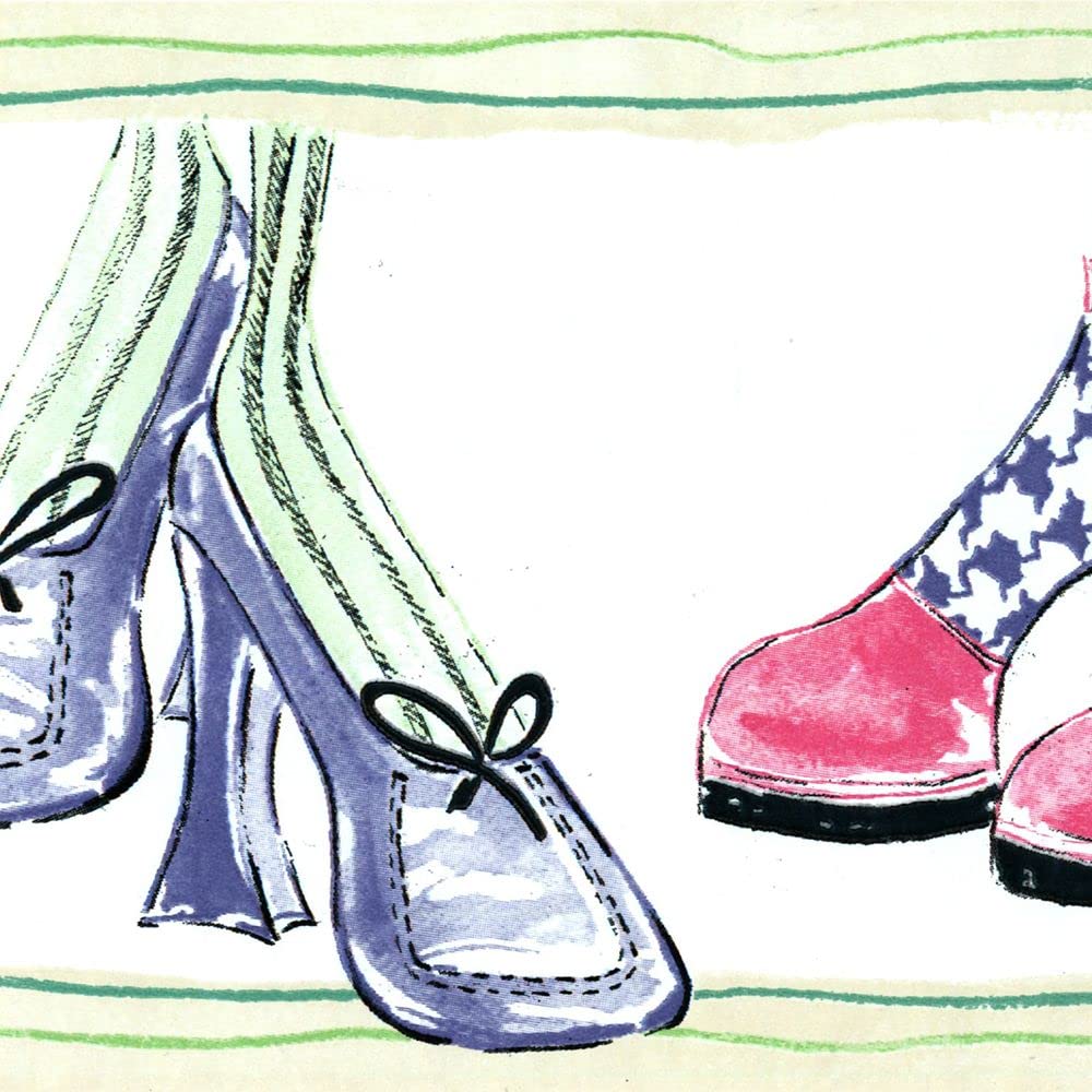 Frise murale papier peint motifs chaussures roses et violettes design chic 4,6m