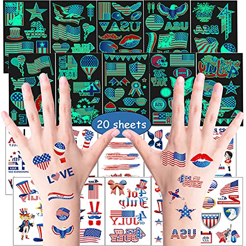 MEPLUM 150PCS 4th of July Decorations Tattoos Patriotic Tattoo Temporary USA Tattoo Fourth of July Face Tattoo American Flag Temporary Tattoo, Labor Day Decoration Red White and Blue Party Supplies