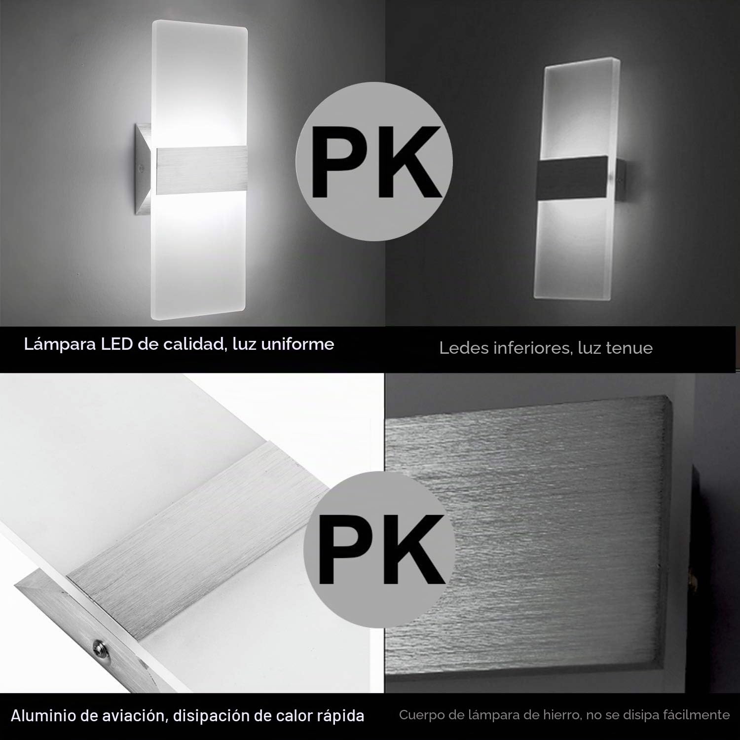 ChangM 2 Pcs Lámpara de Pared LED 12W, Interior Apliques de Pared Moderna Acrílico, Iluminación Interior para Decoració para Dormitorio Salón y habitación, Blanco Frío