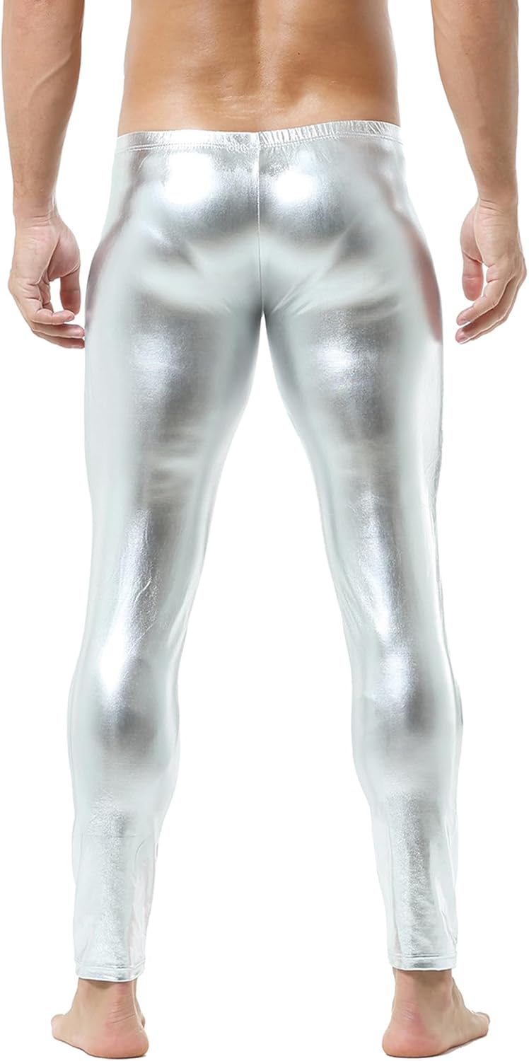 QiaTi Men's Tight Pants Faux Leather Men Leggings Long Trousers PU Skinny Slim Pants Club for Men