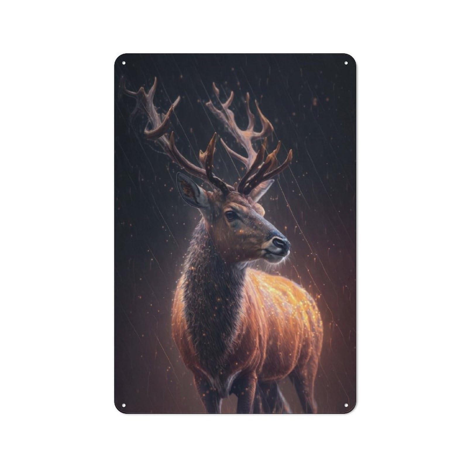 Junmoney Fantasy Deer In Rain Metal Wall Sign 30X20cm, Retro Decor For Pub Or Café, For Vintage Wall Decor Fans, For Garage And Workshop Walls