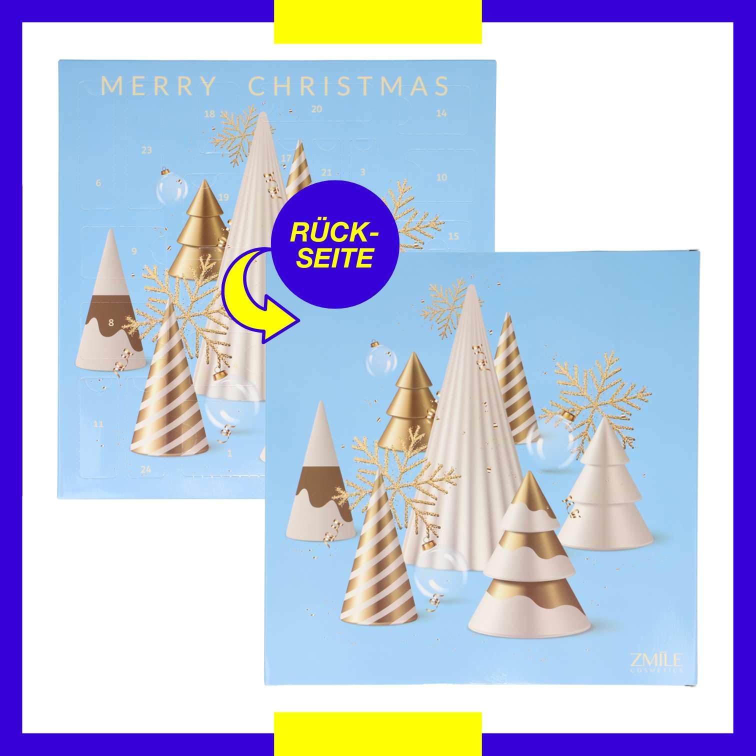 ZMILE COSMETICS Beauty kalendarz adwentowy "3D Christmas Trees" – 24 niespodzianki do makijażu i stylizacji w tradycyjnym kalendarzu adwentowym z drzwiczkami z wegańskimi kosmetykami