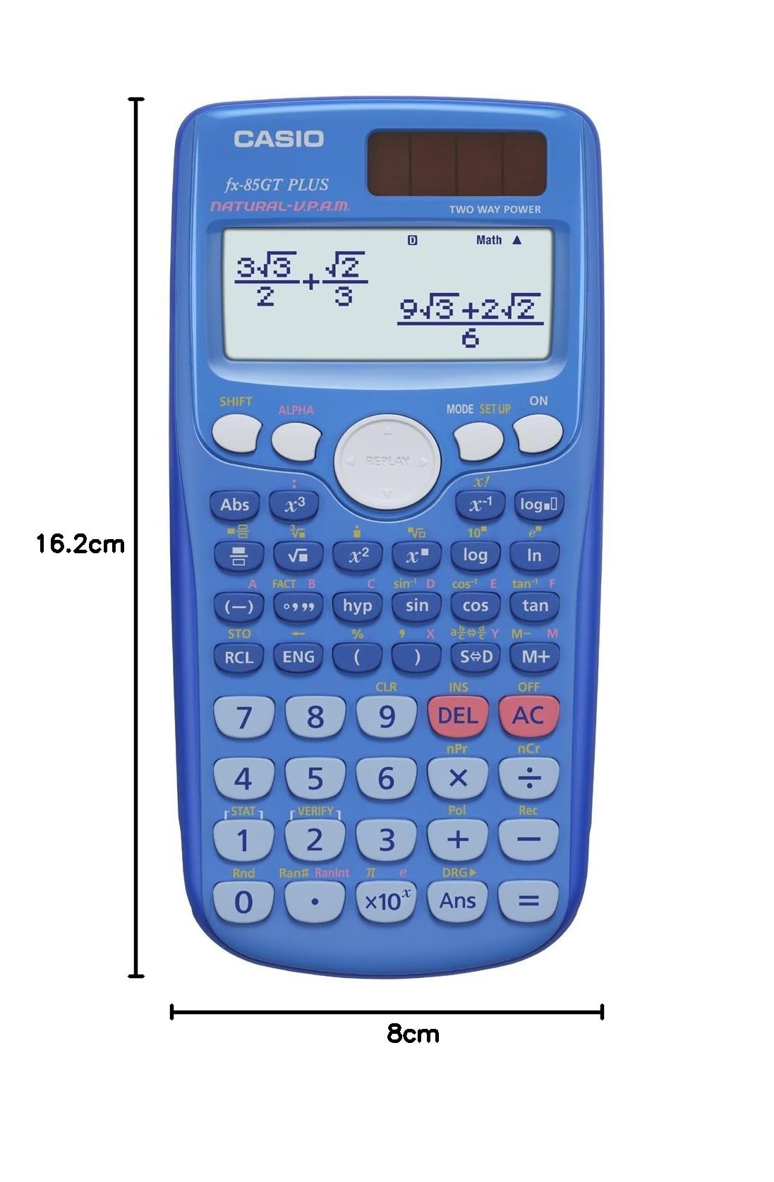 Casio FX-85GTPLUS - Calculadora científica (23 x 14 x 2 cm, pilas y solar), color azul (Importado)