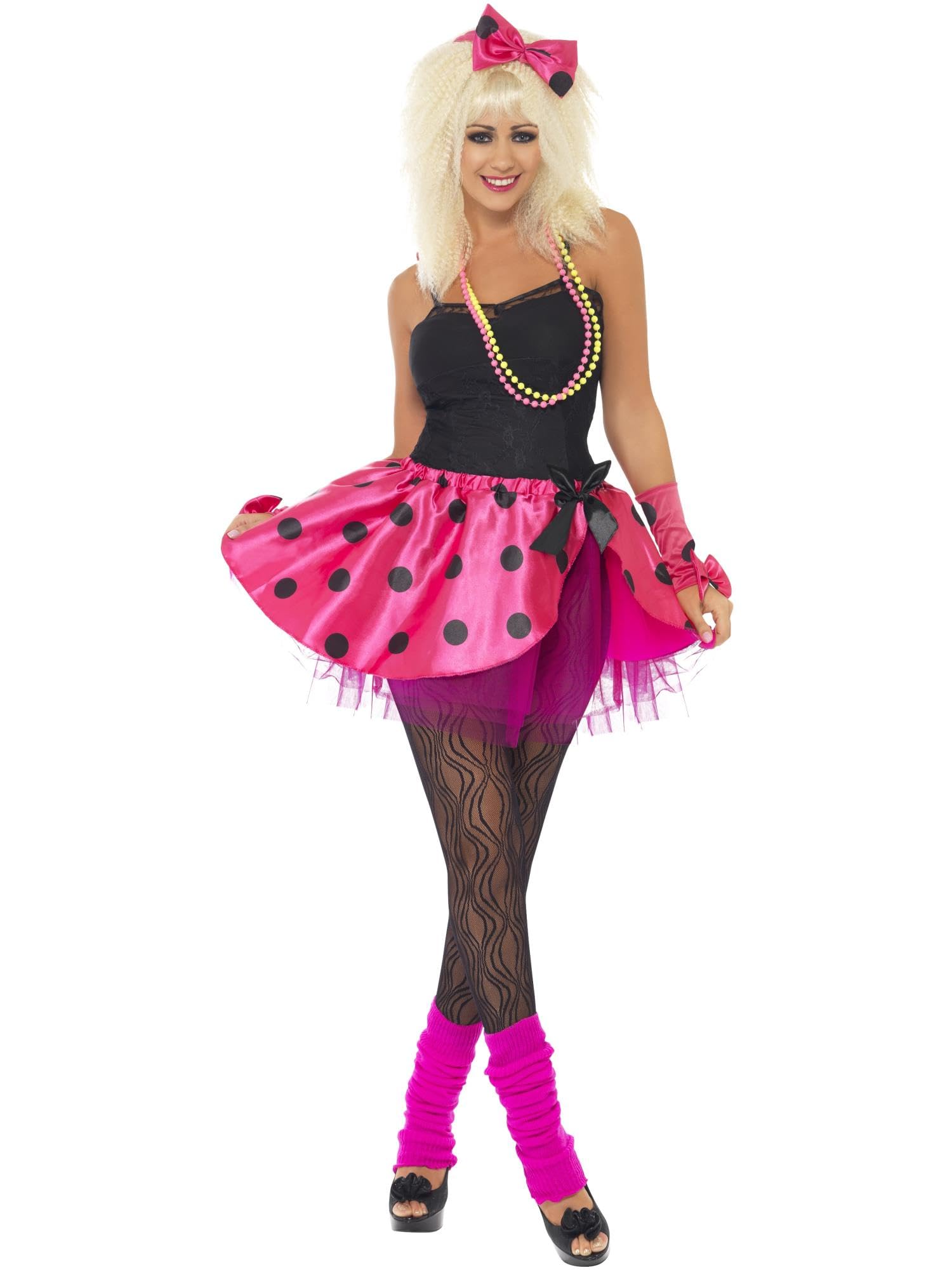 Smiffys Pink Tutu Instant Kit, Neon Pink with Tutu, Headband and Fingerless Gloves, 1980's Fancy Dress, 1980s Dress Up Costumes