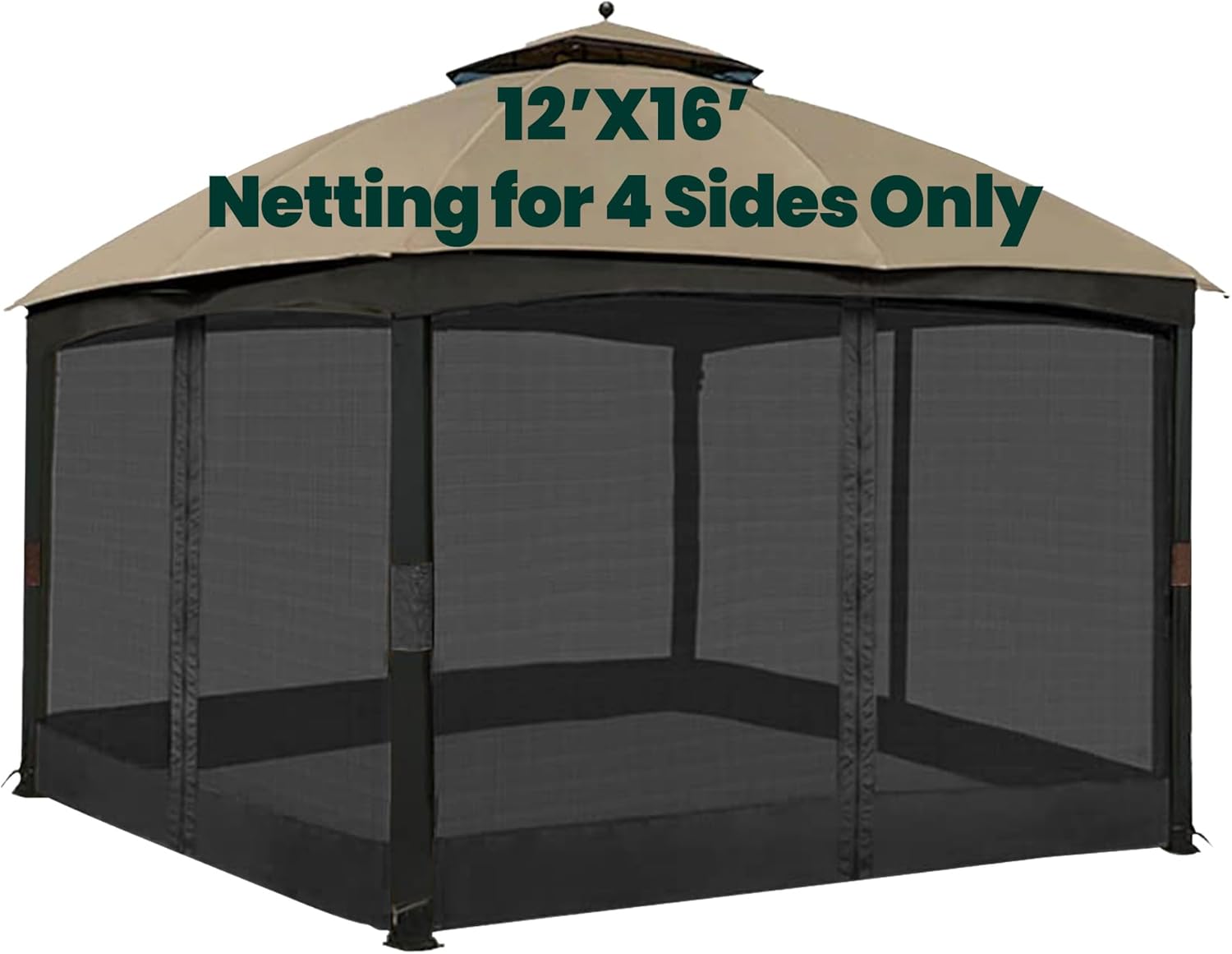 OLILAWN Gazebo Universal Replacement Mosquito Netting, 12' x 16' Outdoor Canopy Net Screen 4-Panel Sidewall Curtain, with Zippers, Easy to Install, Fit for Most Gazebo 12x16 Canopy, Black 12' X 16' Black