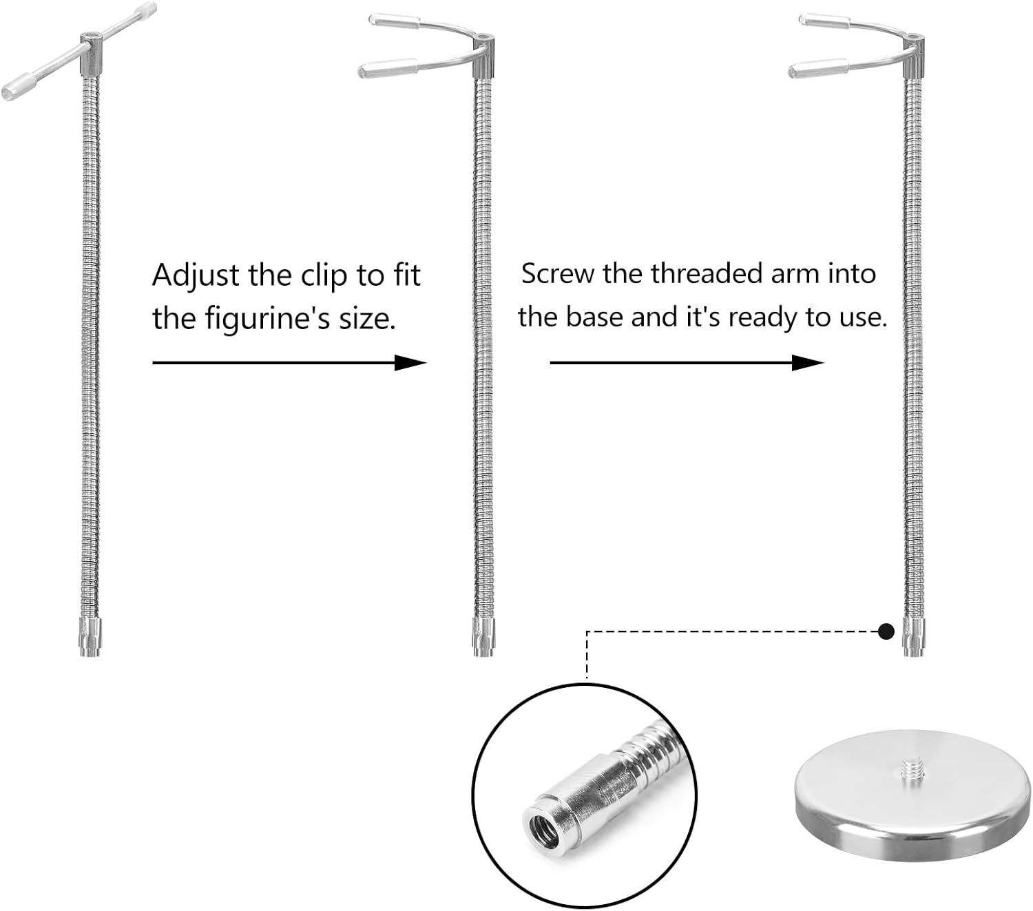 4 Pack Silver Action Figure Stand with Magnetic Base –Stop Motion Rig with Adjustable Dual-Arm Clip