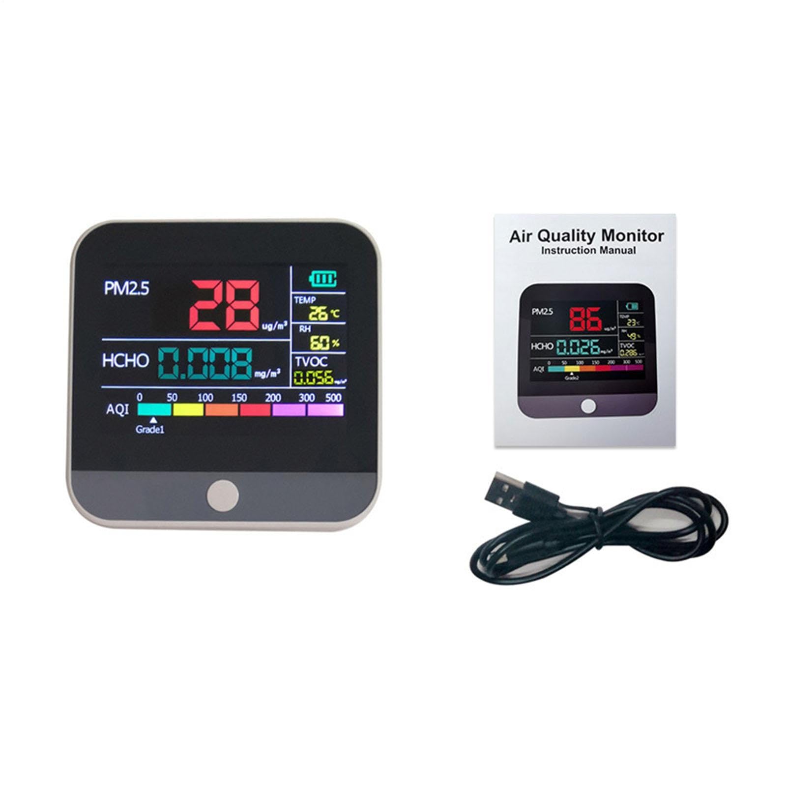 Monitor De Calidad Del Aire Interior - Detector PM2.5 TVOC HCHO De 9x9x5 | Cm, Ventilador Con Sensor De Polvo, Batería De Litio Recargable | Medidor De Contaminación Del Aire En El Aula, Oficina En Ca
