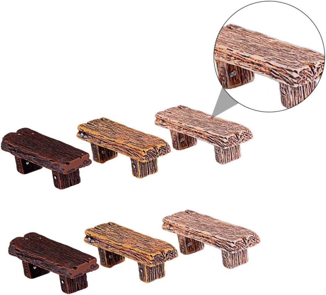 6pcs Miniature Resin Stools Simulated Wood Double People Benches for DIY Micro Landscape Decor for and Dollhouse Accessories