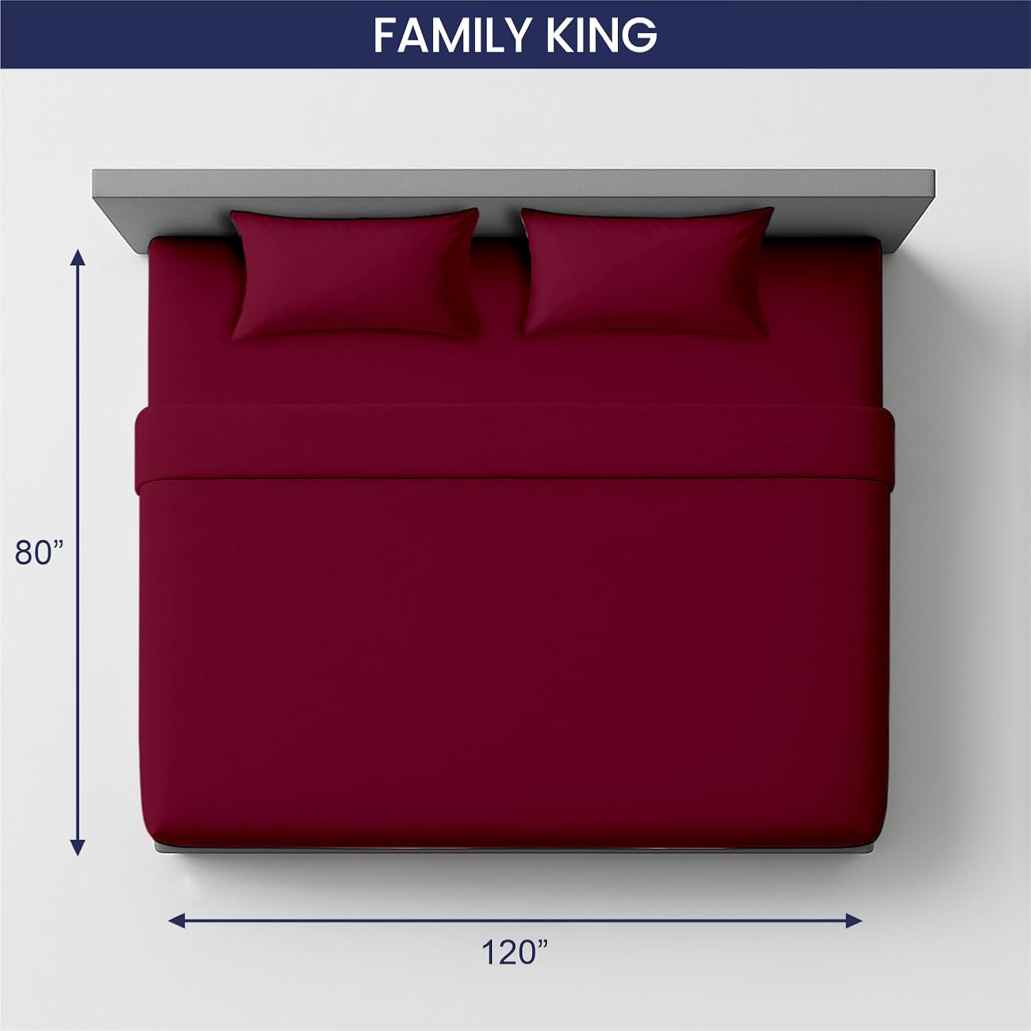 SGI bedding 120" W x 80" L 4Pc Family King Sheet Set 100% Egyptian Cotton - 600 Thread Count, Fits 18" Deep Pocket - Soft Breathable Oversized Sheets, for Extra Large Beds - Burgundy