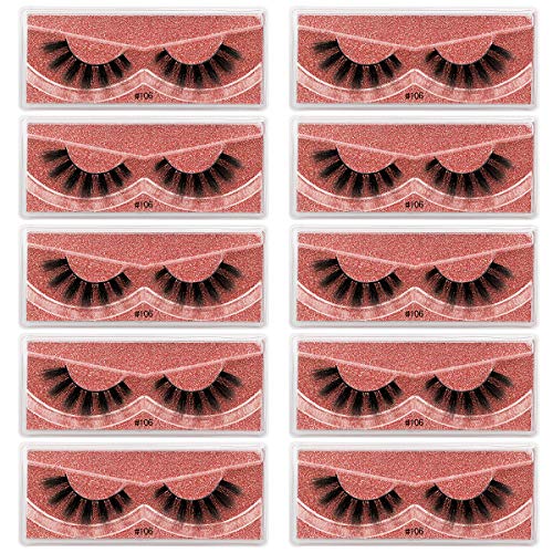 →VAYATOR 10 Pairs Wholesale Natural Mink Eyelashes 3D Mink Lashes Long Thick False Eyelashes High Volume Eye lashes Hand made Makeup Eyelash Soft (10 Pairs-ZH-106)