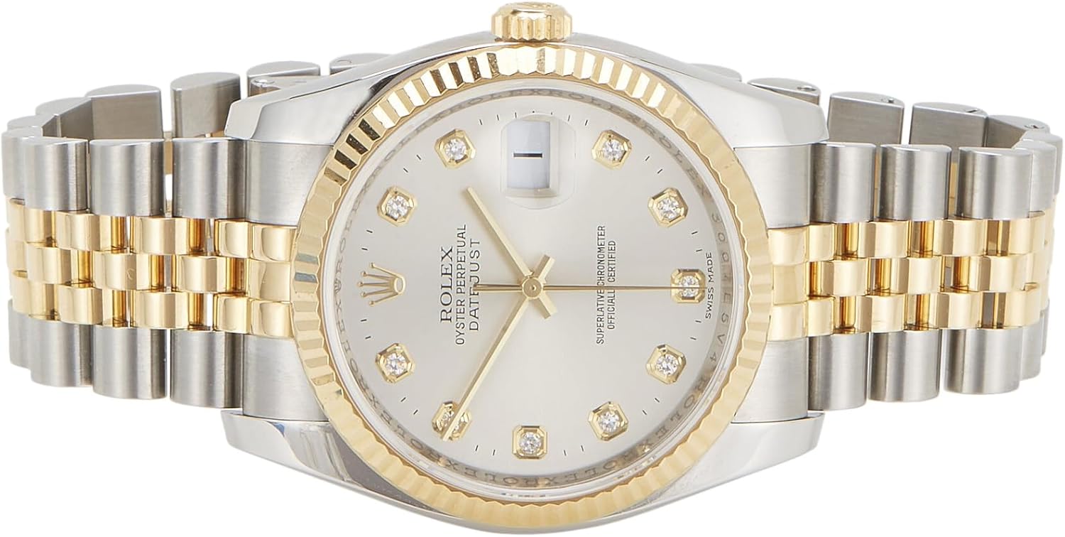 Rolex, Pre-Loved Stainless Steel  18k Yellow Gold Diamond Datejust 116233 36mm, Gold : Luxury Stores