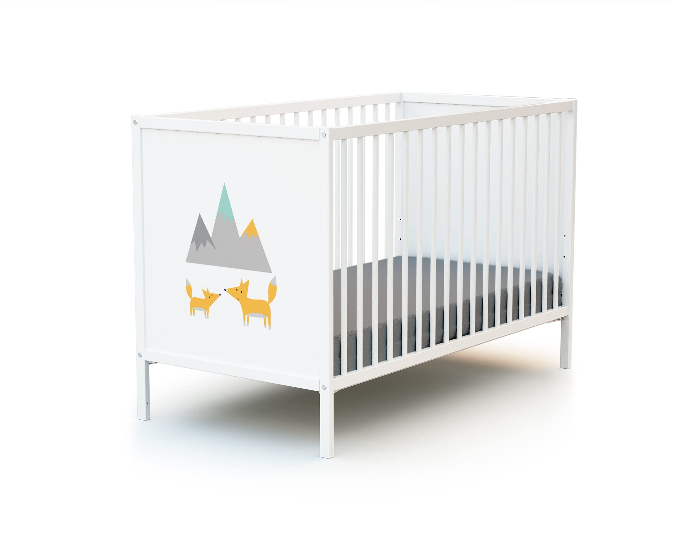 WEBABY - Łóżeczko dziecięce z panelami White Fox| 124 x 64,5 x 82 cm | Łóżko drewniane 100% lity buk | Regulowana podstawa łóżka na 3 wysokościach