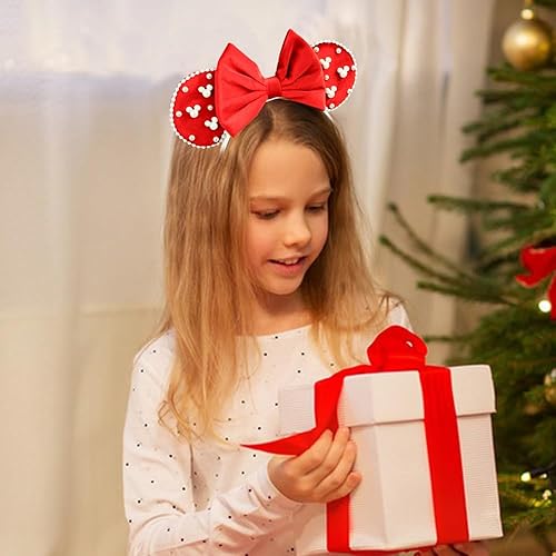 Miniatura 5 de JIAHANG Diadema de terciopelo con orejas de ratón y perlas, decoración roja de fiesta de Navidad, accesorios para el cabello para mujeres y niñas