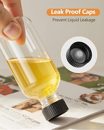 Miniatura 7 de Rionisor Botellas de vidrio pequeñas de 4 onzas con tapas y embudos, botellas redondas de vidrio Boston de 4.1 fl oz, mini botellas de viaje a