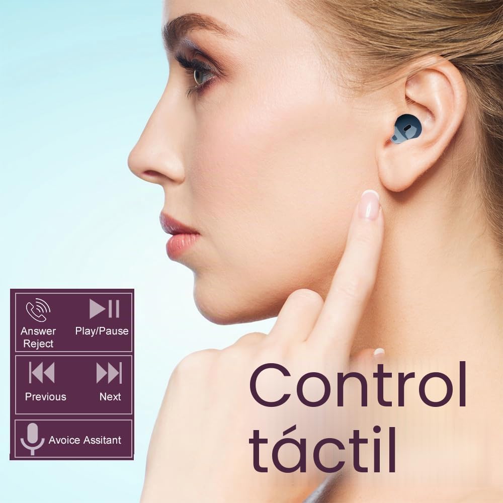 Auriculares Inalámbricos Mini Invisibles Bluetooth, Auriculares Semi-In-Ear Pequeños para Trabajo y Uso Diario, Control Táctil, Livianos para Música y Audiolibros