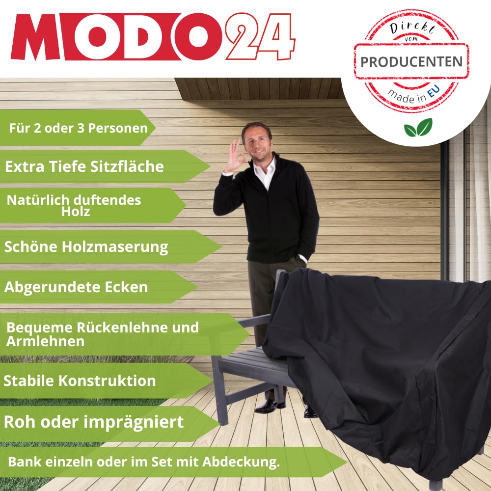 Gartenbank aus Holz, Schutzhülle aus PVC, Parkbank, Gartenmöbel, Sitzbank, Bank Friesenbank, Holzbank, 2-Sitzer, In- & Outdoor, FSC-Holz, Abmessungen 90x117x70 cm, Farbe: Grau