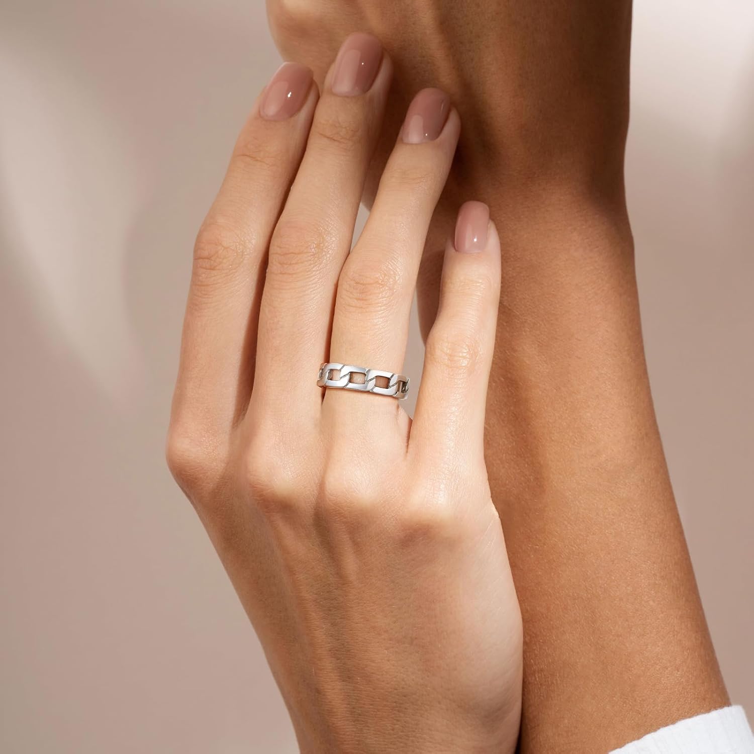 Silvora 925 Sterling Silver Cuban Link Rings, Chain Rings for Women Men Vintage Eternity Band Ring Jewelry Size 6-12 - Image 4