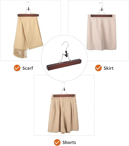 Vista 6 de Yaxa Basics Perchas de madera para pantalones, organizador de armario, cereza, paquete de 10