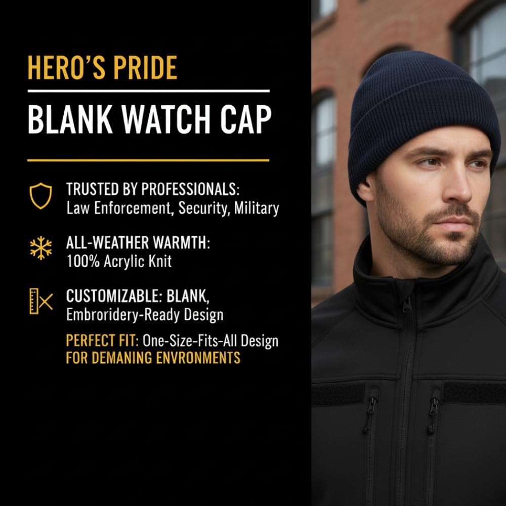 Hero's Pride Blank Watch Cap – 100% Acrylic Knit Beanie for Law Enforcement, Security, & Outdoor Use – One Size Fits All - Image 2